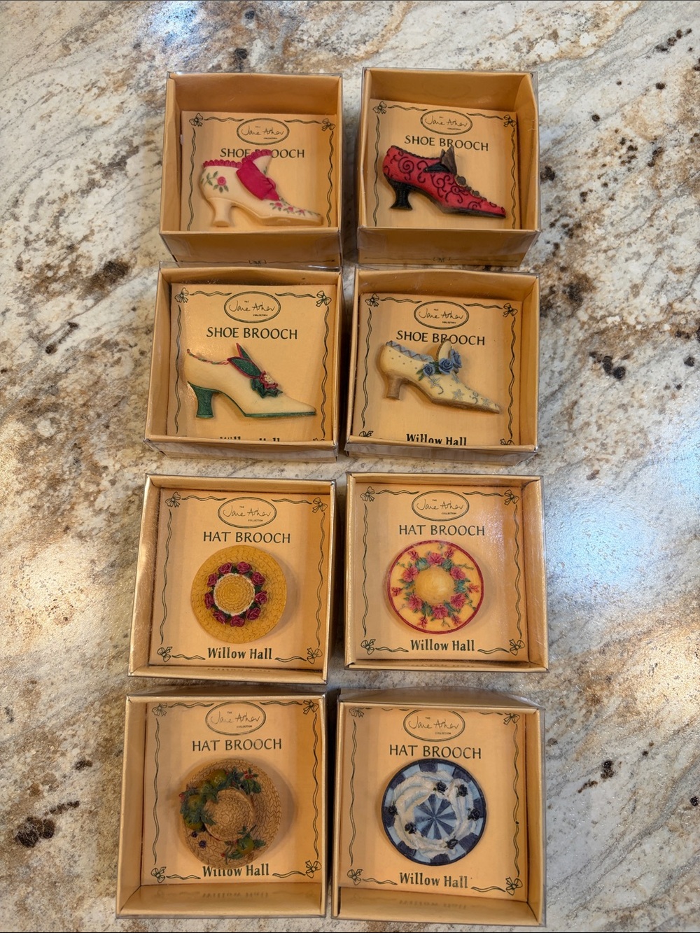 Vintage Willow Hall Jane Asher Collection Brooches Lot of 8 Hat & Shoe Pins NIB